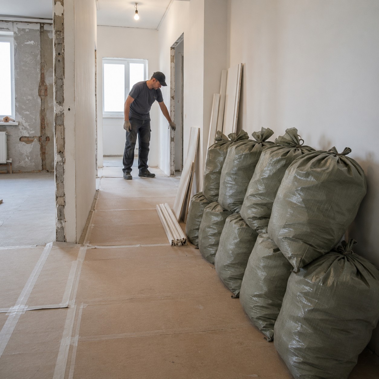 Пакування будівельного сміття після демонтажу в квартирі